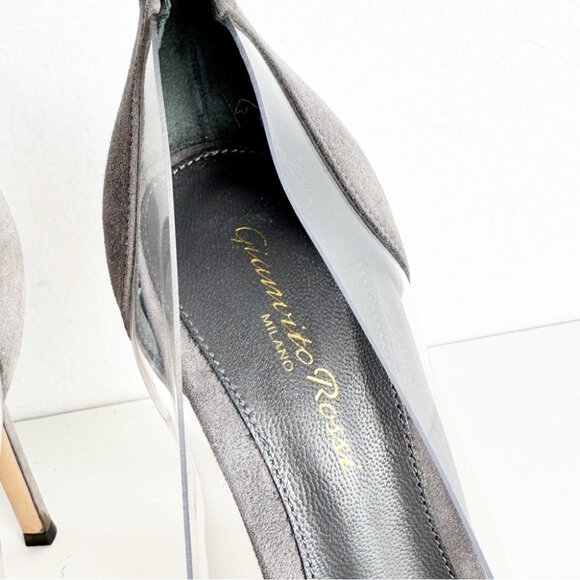 Gianvito Rossi Brown Suede and PVC Plexi Pointed Toe Pumps Size 38 - Picture 4 of 8